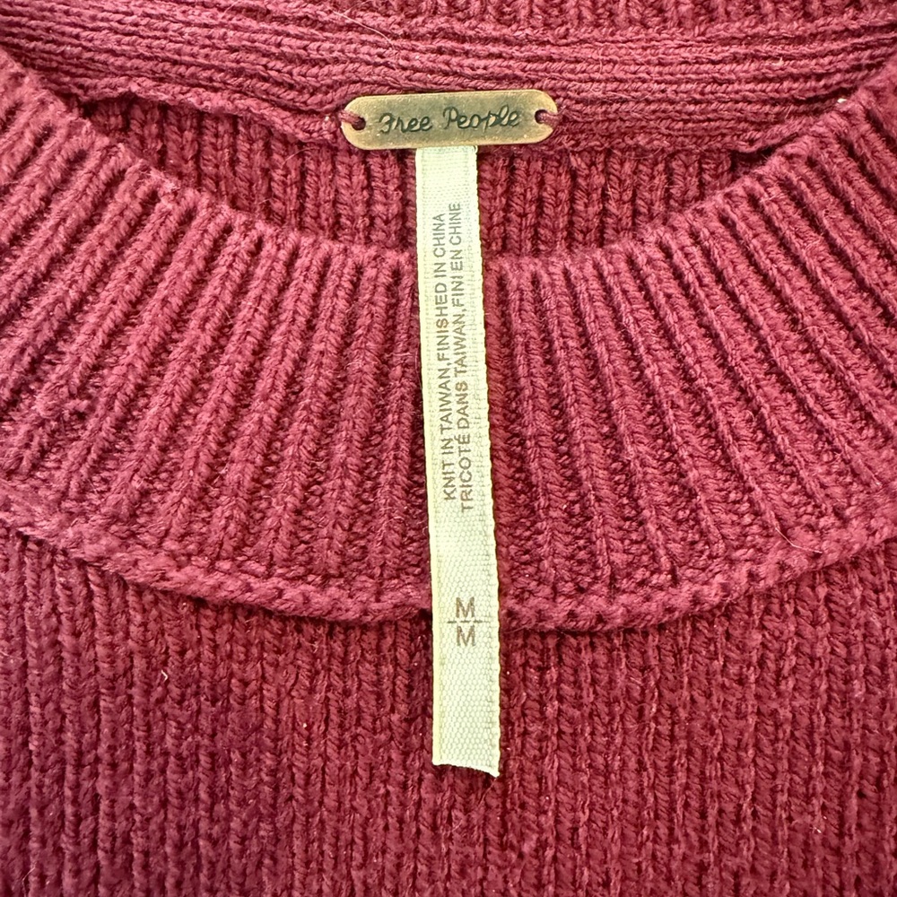 Free People Oversized Rich Burgundy Crew Neck Sweater - Picture 4 of 5
